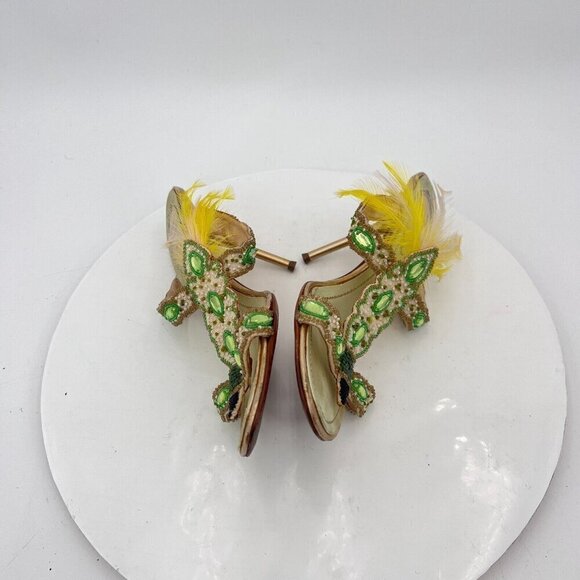 Rene Caovilla Women Size EU 35.5 US 5.5 Yellow Multicolor Rhinestone Heel Sandal - Picture 7 of 13